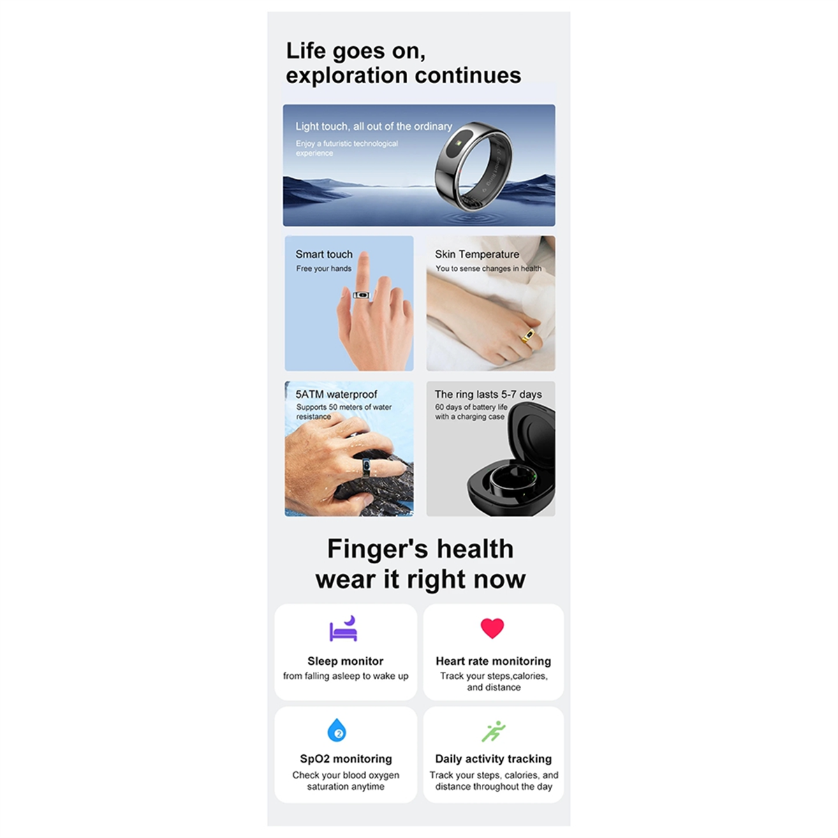 QA88X R08 Waterproof Smart Rin - Temperature Ring Skin avis et prix