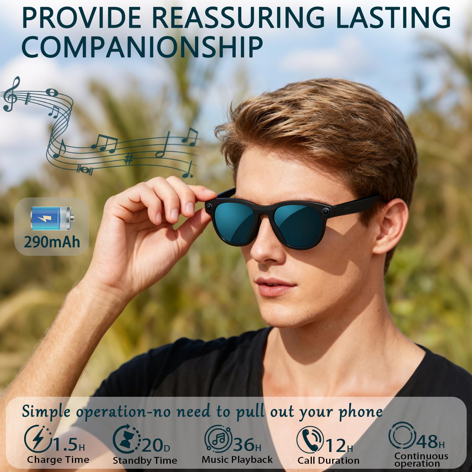 Black Smart Ai Glasses for Men - Smart Glasses Lens avis et prix